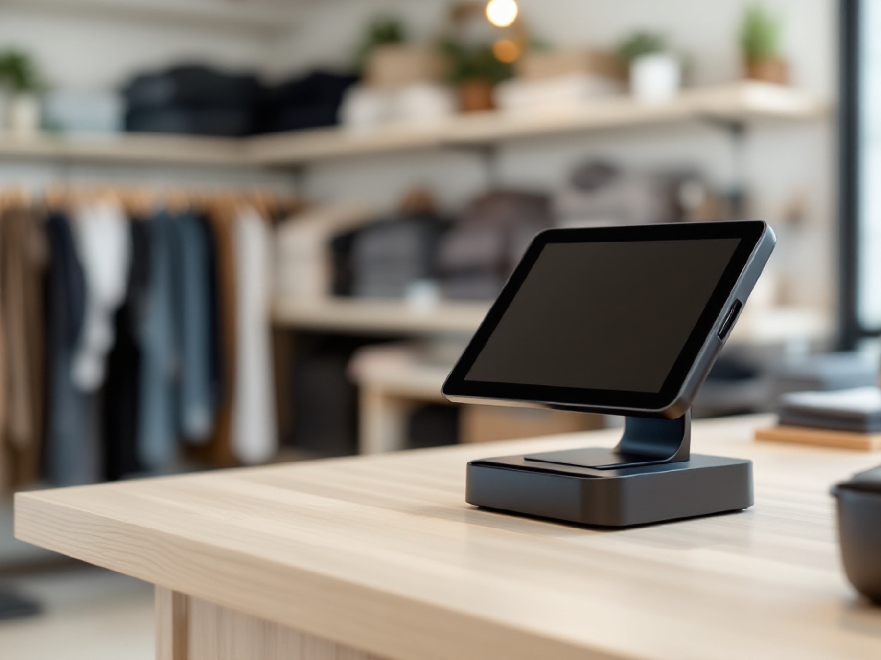 Retail store checkout counter with touchscreen POS